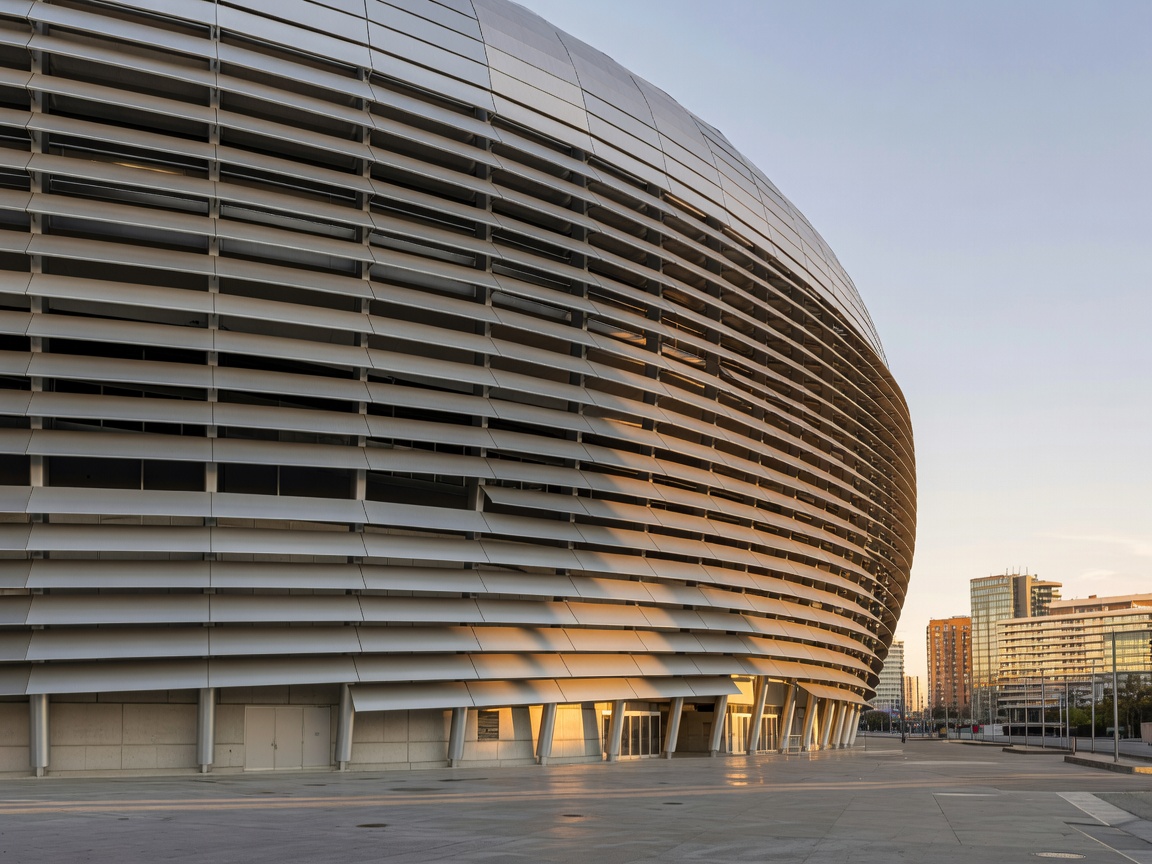 Santiago Bernabeu stadium modern metallic louvered exterior in Chamartin district